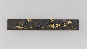 Knife Handle (Kozuka), ca. 1800 Japanese, Edo period (1615–1868)Copper-gold alloy (shakudo), gold, copper-silver alloy (shibuichi)