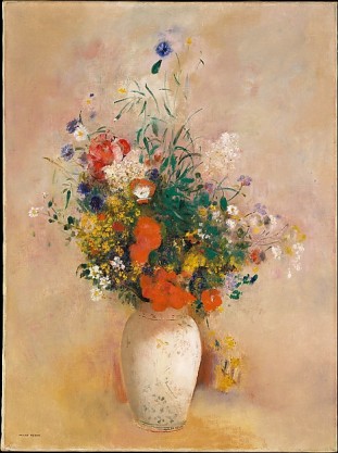 Vase of Flowers (Pink Background) by Odilon Redon
