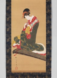 Utagawa Toyohiro (Japanese, 1763–1828) Woman Putting on Finger Plectrums to Play the Koto, early 19th centuryJapan, Edo period (1615–1868)