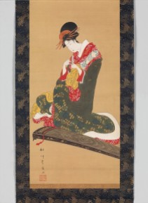 Utagawa Toyohiro (Japanese, 1763–1828) Woman Putting on Finger Plectrums to Play the Koto, early 19th centuryJapan, Edo period (1615–1868)